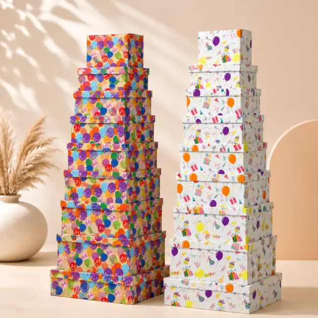 Rectangular Gift Box Birthday Set of 10, Two Colours