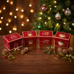 Christmas Gift Box Foil Hot Stamped Rectangle, Four Designs assorted