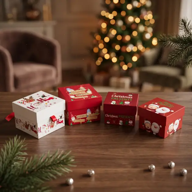 Christmas Gift Box Square, Eight Designs assorted