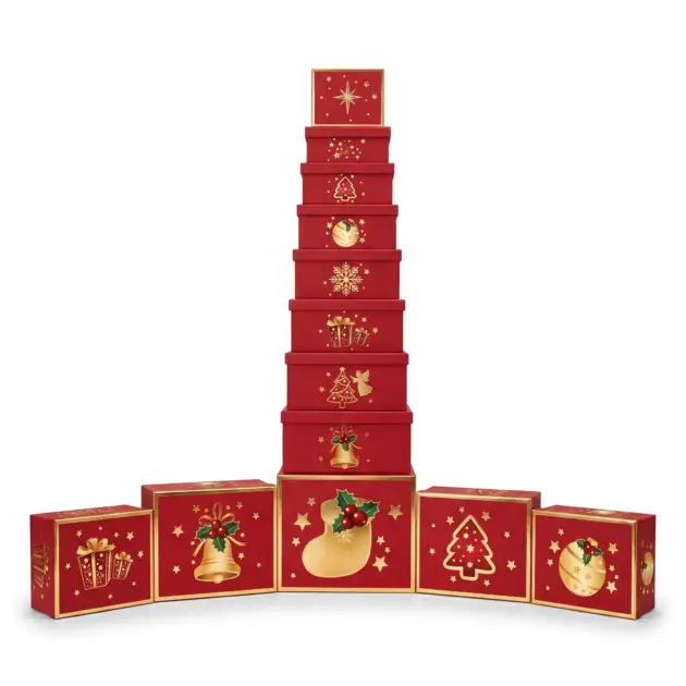 Christmas Gift Box Foil Hot stamped throughout the box Rectangle set of 10, One Design