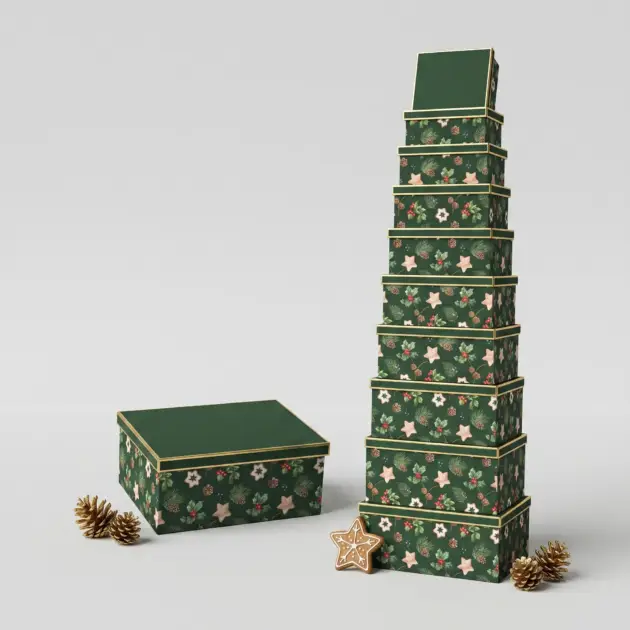 Christmas Gift Box Rectangle set of 10, Two Designs assorted