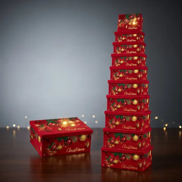 Christmas Gift Box Rectangle set of 10, One Design