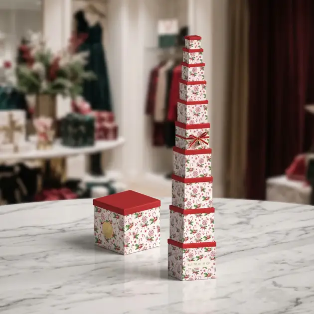 Christmas Gift Box Square set of 10, Two Designs assorted