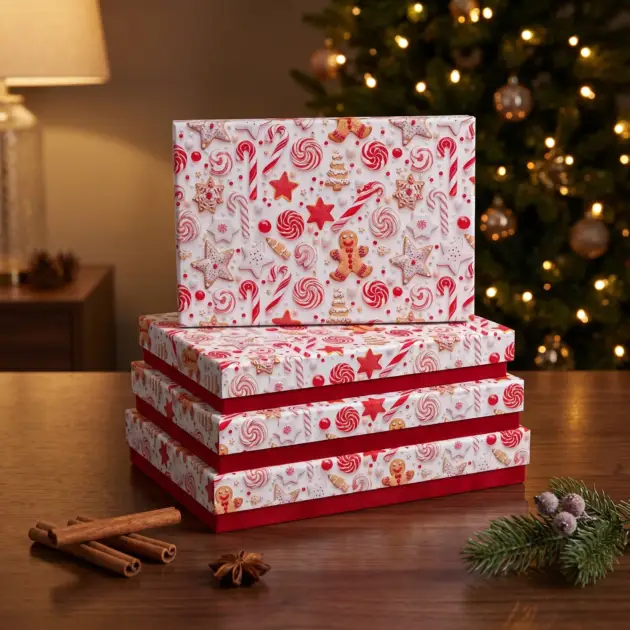 Christmas Gift Box Rectangle set of 4, Two Designs assorted