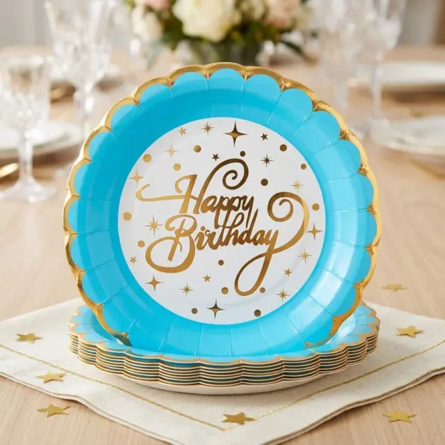 Hot Stamp Happy Birthday Curved Blue Boarder