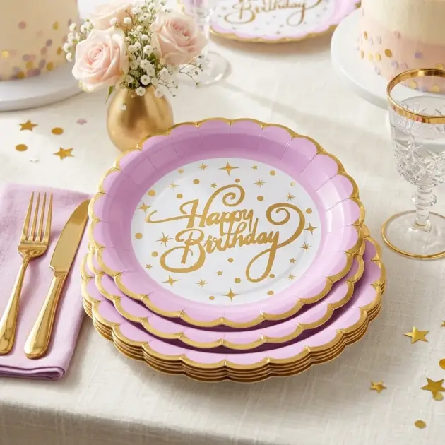 Hot Stamp Happy Birthday Curved Pink Boarder