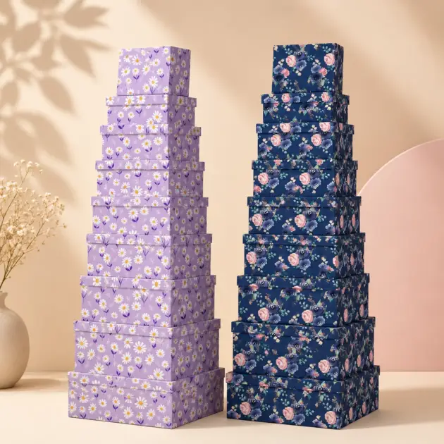 Rectangular Gift Box Flowers Set of 10, Two Colours