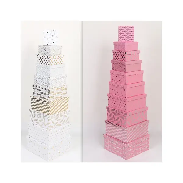 Square Gift Box Hot Stamped Set of 10 Multiple designs 2 colours