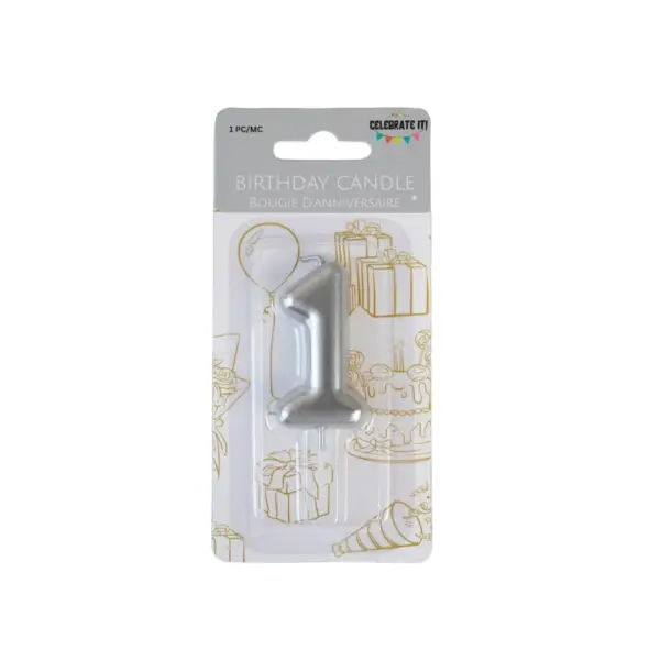 Mini Numeral Metalic Candle - Silver