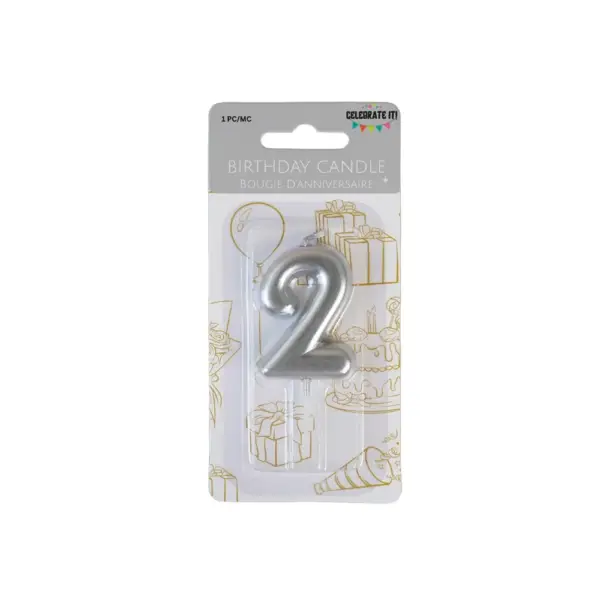 Mini Numeral Metalic Candle - Silver - Image 3