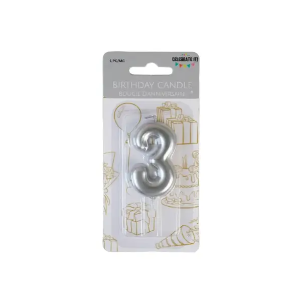 Mini Numeral Metalic Candle - Silver - Image 4