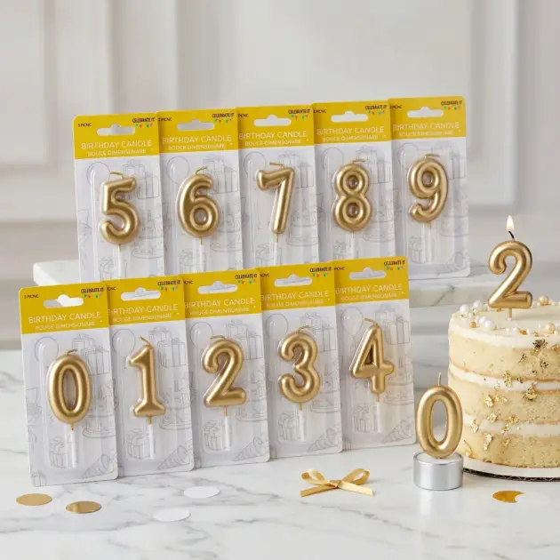 Mini Numeral Metalic Candle - Gold