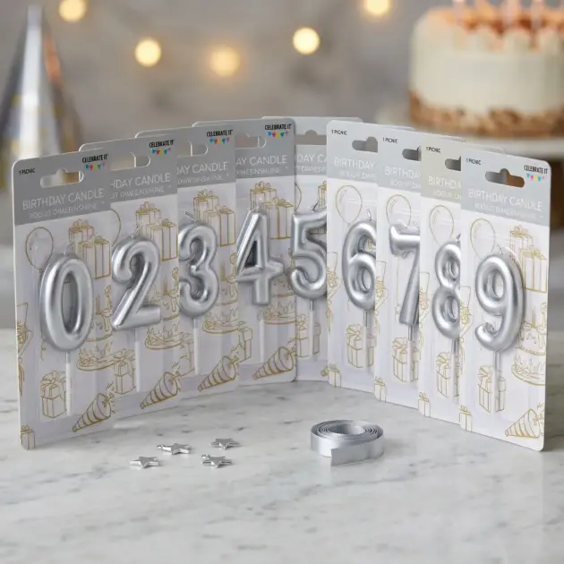 Mini Numeral Metalic Candle - Silver