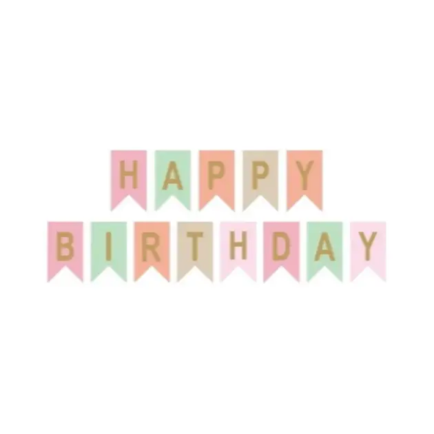 Banner Happy Birthday Pastel Colours with Gold Print