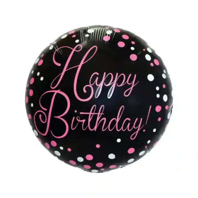 Happy Bithday Pink & Black 18" Standard