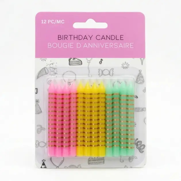12 Birthday Candles Gold Stipe