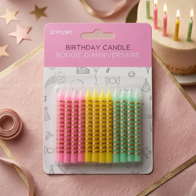 12 Birthday Candles Gold Stipe