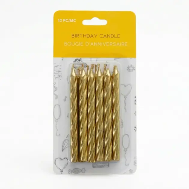 12 Birthday Spiral Candles Metallic Gold