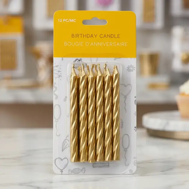 12 Birthday Spiral Candles Metallic Gold