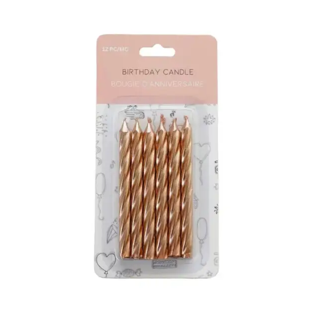 12 Birthday Spiral Candles Metallic Rose Gold