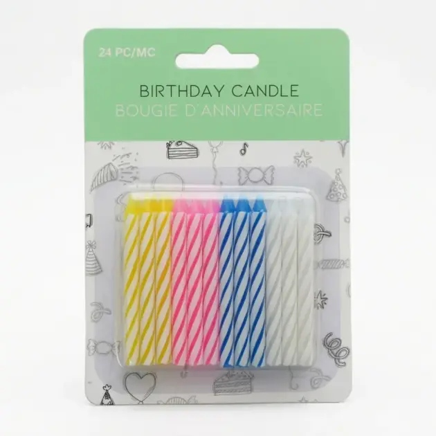 24 Birthday Spiral Candles Multi Colour