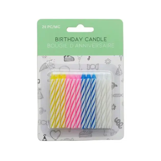 24 Birthday Spiral Candles Multi Colour