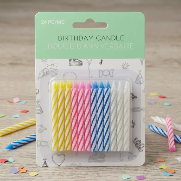 24 Birthday Spiral Candles Multi Colour