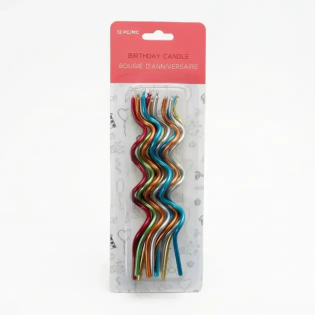 12 Birthday Twisted Candles Metallic Multi Colour
