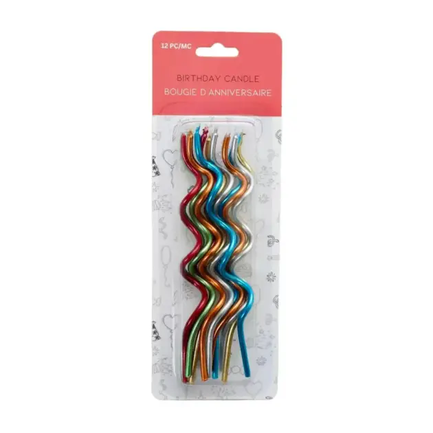 12 Birthday Twisted Candles Metallic Multi Colour