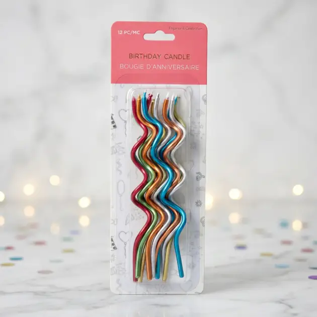 12 Birthday Twisted Candles Metallic Multi Colour