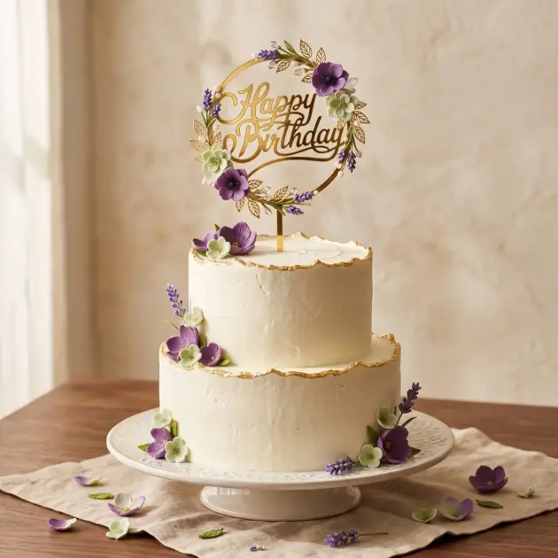 Cake Topper Gold Flowers