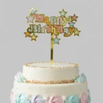 Cake Topper Gold with Multi Colour Stars
