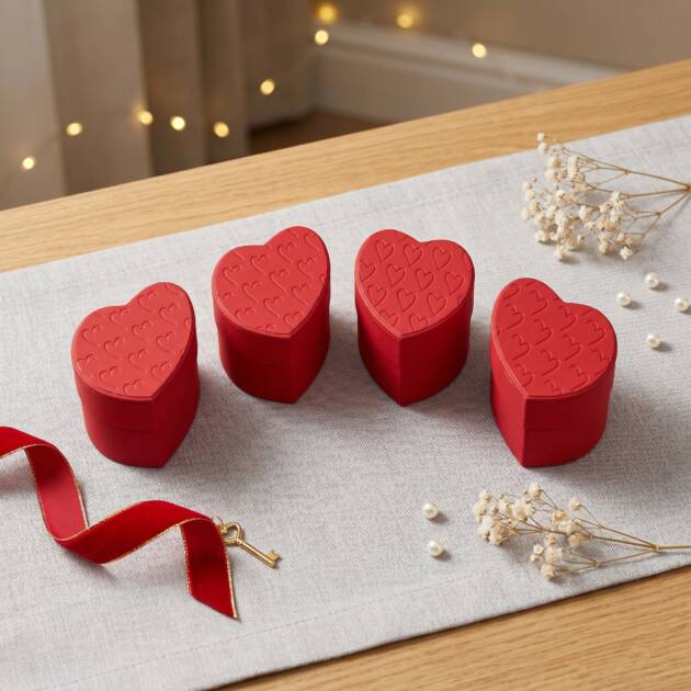 Heart Shaped Jewellery box Red with embossing
