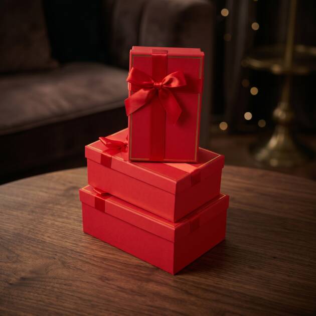 Red rectangle box with Gold Hot stamp border set of 3