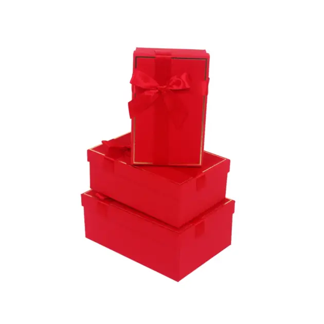 Red rectangle box with Gold Hot stamp border set of 3