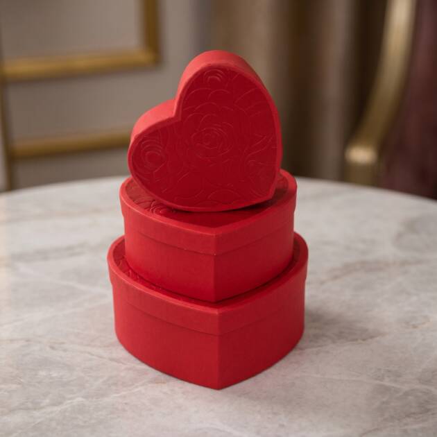 Red Velvet Heart shaped box set of 3