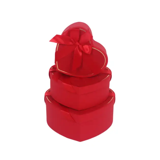 Red Heart shaped box and Gold Hot Stamp Border set of 3
