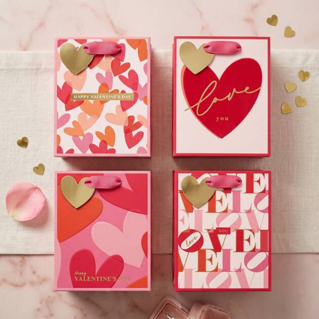 Gold Hot Stamp Love Heart red and Pink bag
