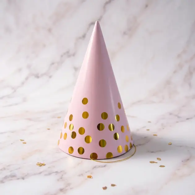 8 Pcs Premium Party Hat Hot Stamped Polka Dots Pink 7”