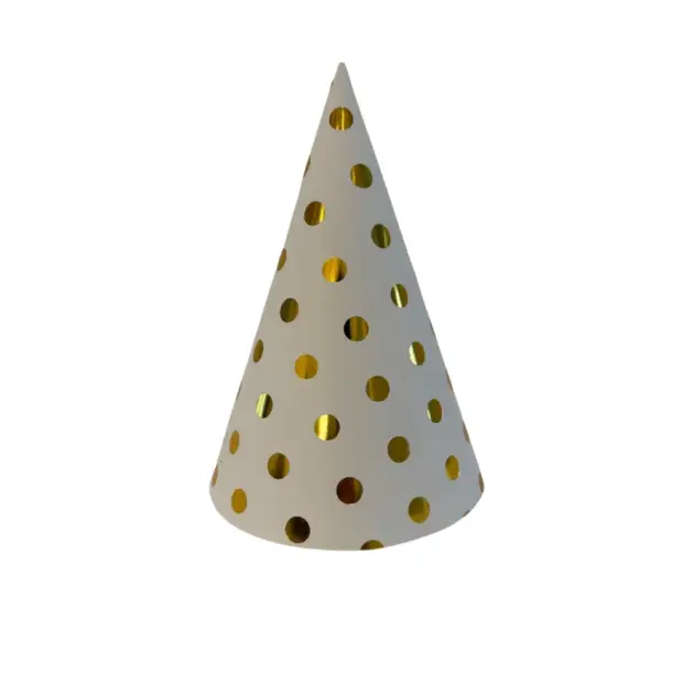 8 Pcs Premium Party Hat Hot Stamped Polka Dots White 7”