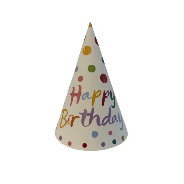 8 Pcs Premium Party Hat Colourful Polka Dots Happy Birthday White 7”