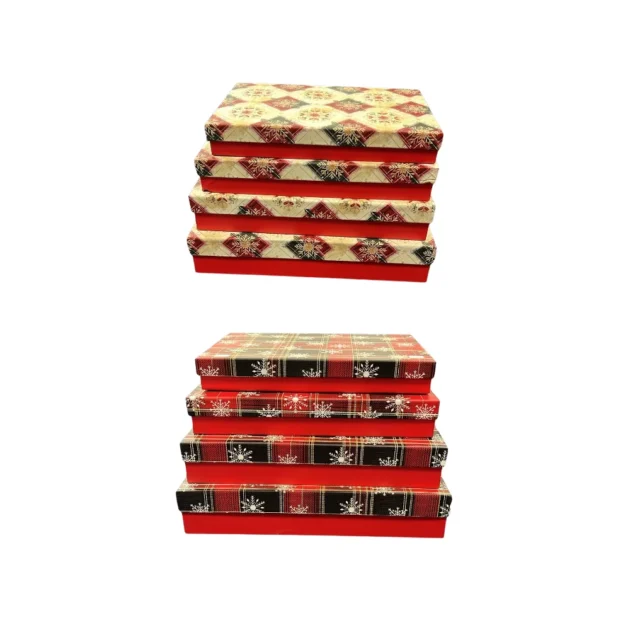 Premium Gift Box Set of 4 Flat Rectangular Boxes. Two Designs assorted