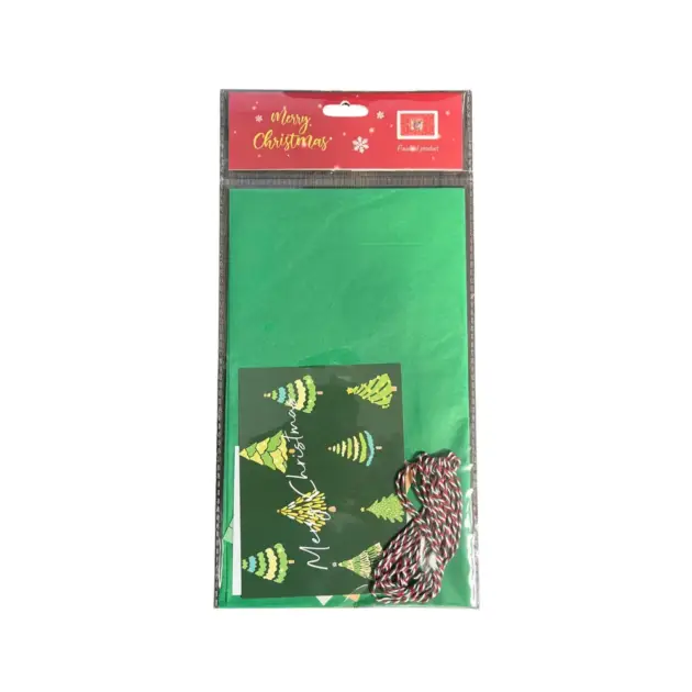 Christmas DIY Wrap Kit 2 Sheets Tissue, 1 Pcs Ribbon 5 Pcs Sticker and cards