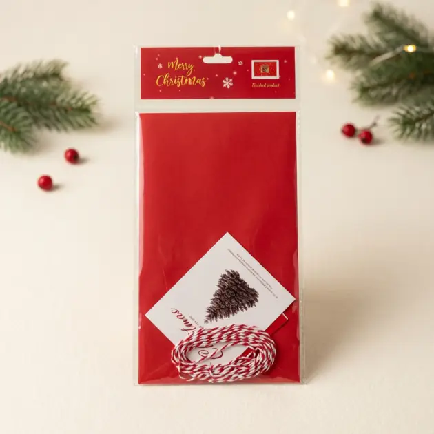 Christmas DIY Wrap Kit 2 Sheets Tissue, 1 Pcs Ribbon 5 Pcs Sticker and cards
