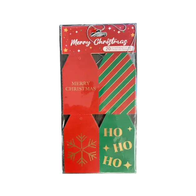 Christmas gift Tag 20 Pcs Hot Stamped with Metallic Cord