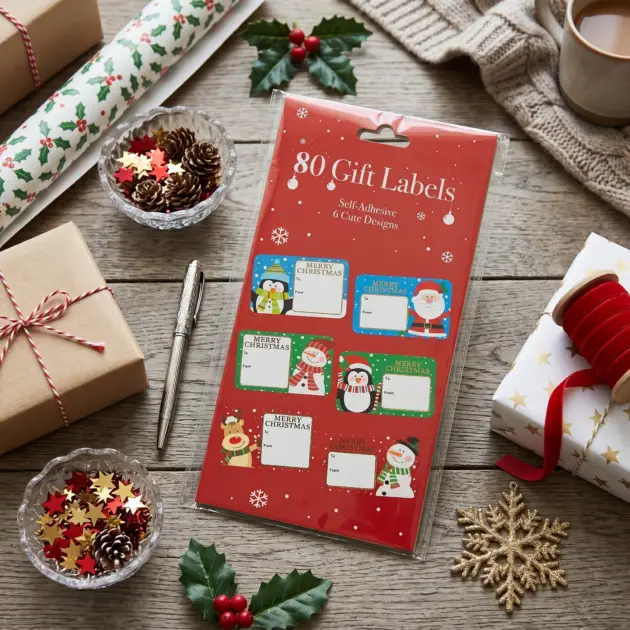 Christmas Gift Labels 80 Pcs Self Adhesive Hot stamped embossed