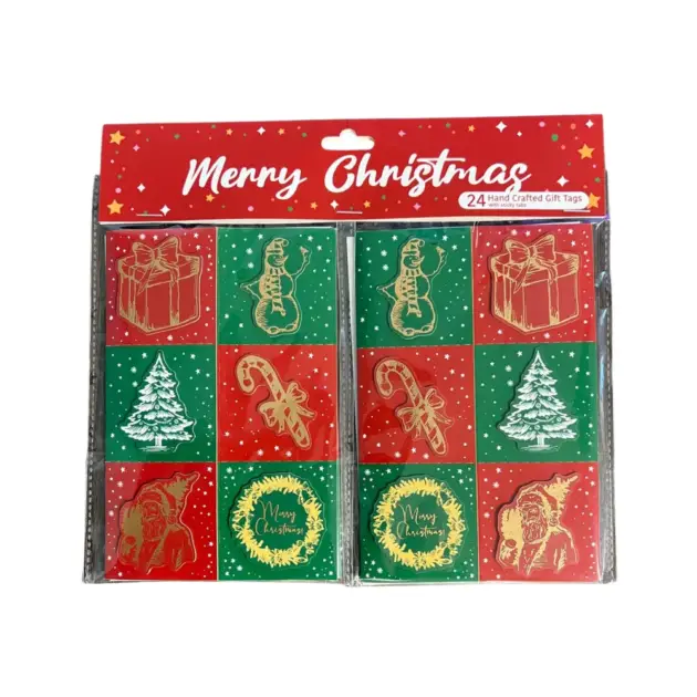 Christmas Hand Crafted 3D Gift Tags 12 Pcs Hot stamped with Sticky Tabs