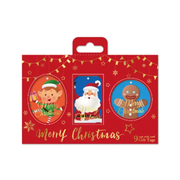 Christmas Gift Tags 9 Pcs with Cord Hot Stamped embossed