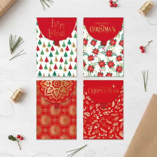 Christmas Premium Money Envelops Pack of 4 Pcs Hot Stamped