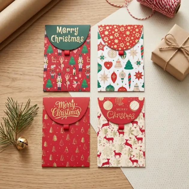 Christmas Premium Money Envelops Pack of 4 Pcs Hot Stamped